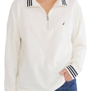 Nautica White Quarter-Zip Pullover with Striped Collar Medium
